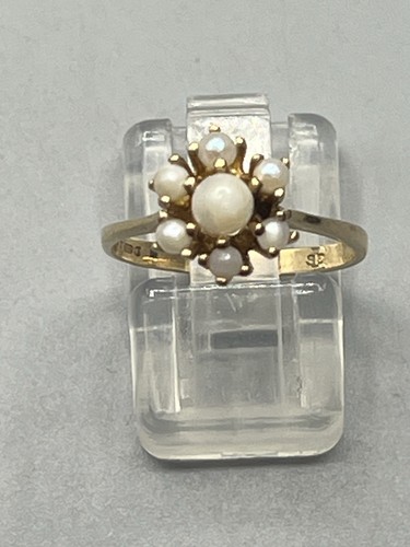9ct gold pearl cluster ring - gold,