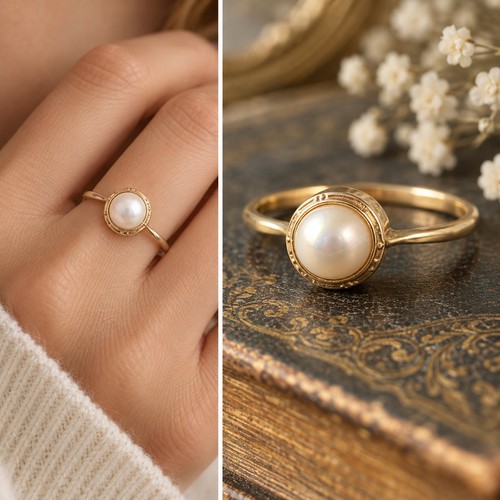 9ct solid gold genuine pearl - gold,