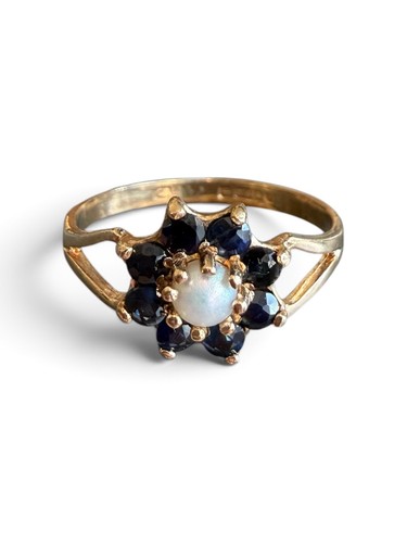 9ct gold sapphire pearl ring - sapphire,
