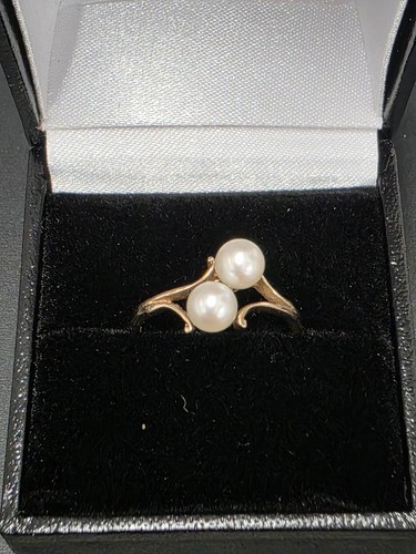 9ct gold double pearl - gold, ring
