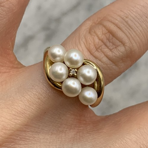 Pearl diamond 9ct gold ring - diamond,