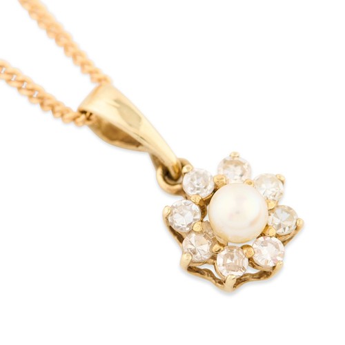 Pearl diamond cluster pendant - pearl,