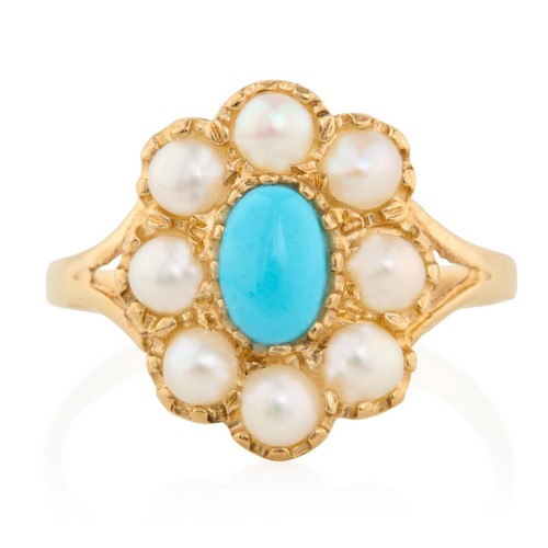 Gold turquoise pearl cluster - gold,